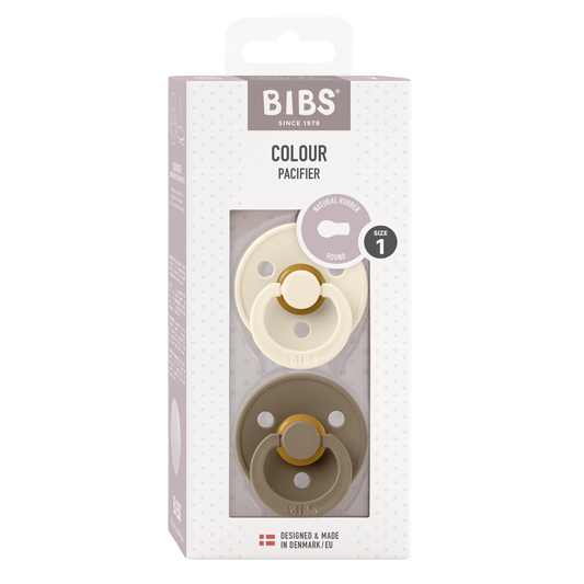 BIBS Colour Fopspeen Round | Ivory & Dark Oak | Maat 1 | 0+ maanden | 2-pack