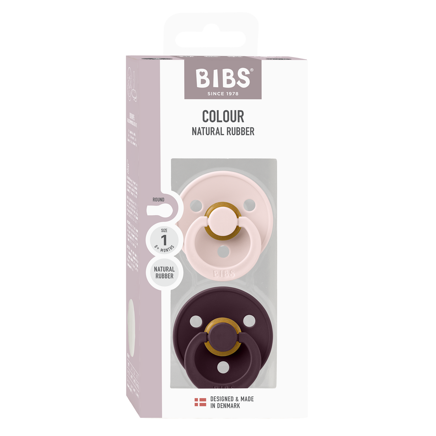 BIBS Colour Fopspeen Round | Petal & Plum | Maat 1 | 0+ maanden | 2-pack