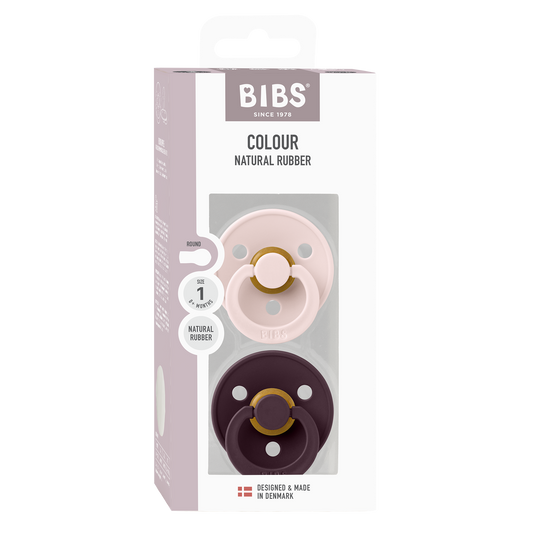 BIBS Colour Fopspeen Round | Petal & Plum | Maat 1 | 0+ maanden | 2-pack