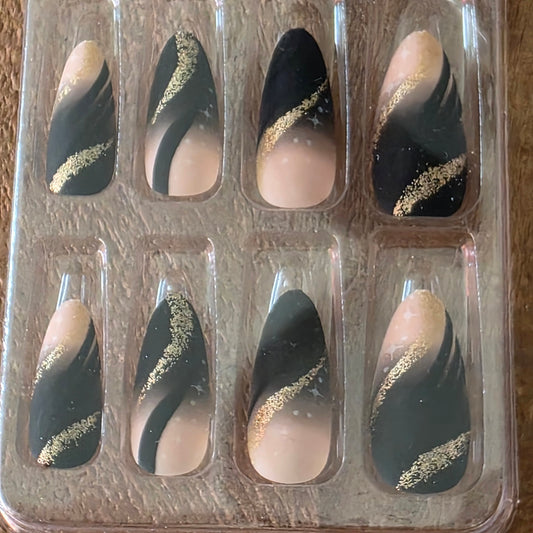 Black Nude Swirl Press-On Nails · Plaknagels