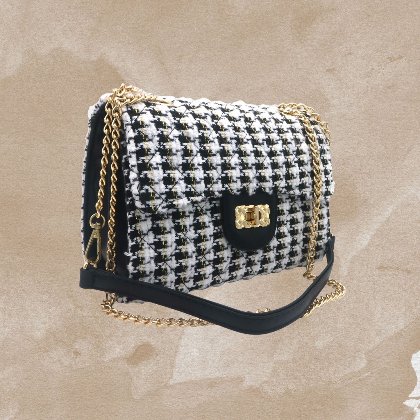 Jacobsz Atelier Essentials · Houndstooth Chain Crossbody Bag · Black & White