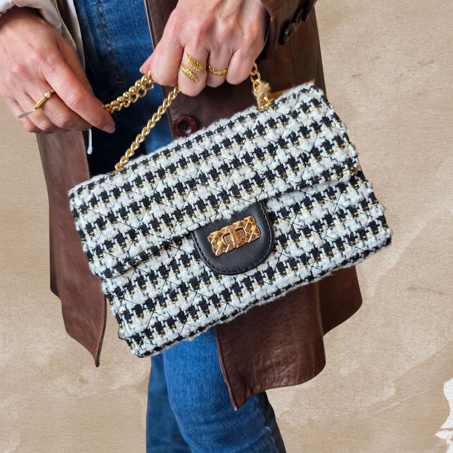 Jacobsz Atelier Essentials · Houndstooth Chain Crossbody Bag · Black & White