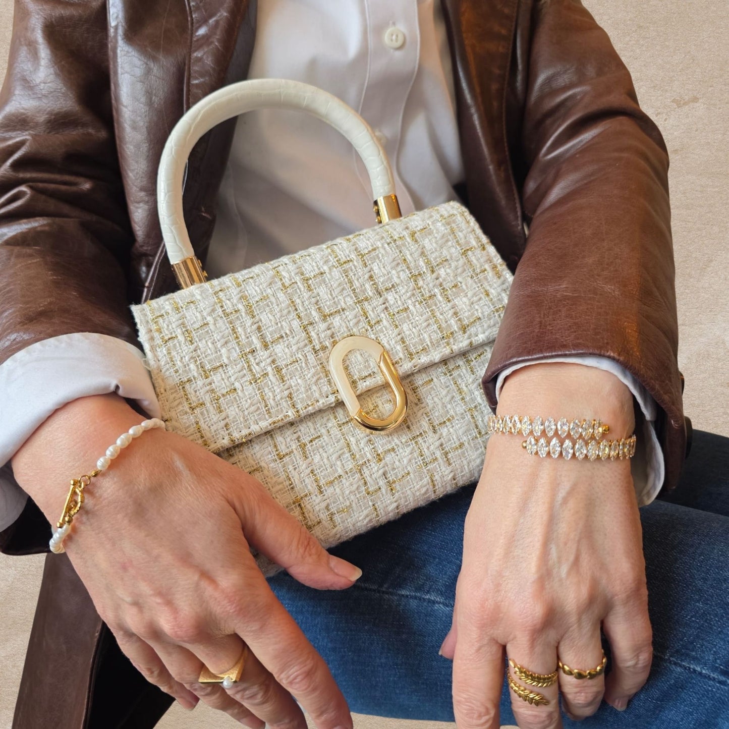 Jacobsz Atelier Essentials · Tweed Top Handle Bag · White